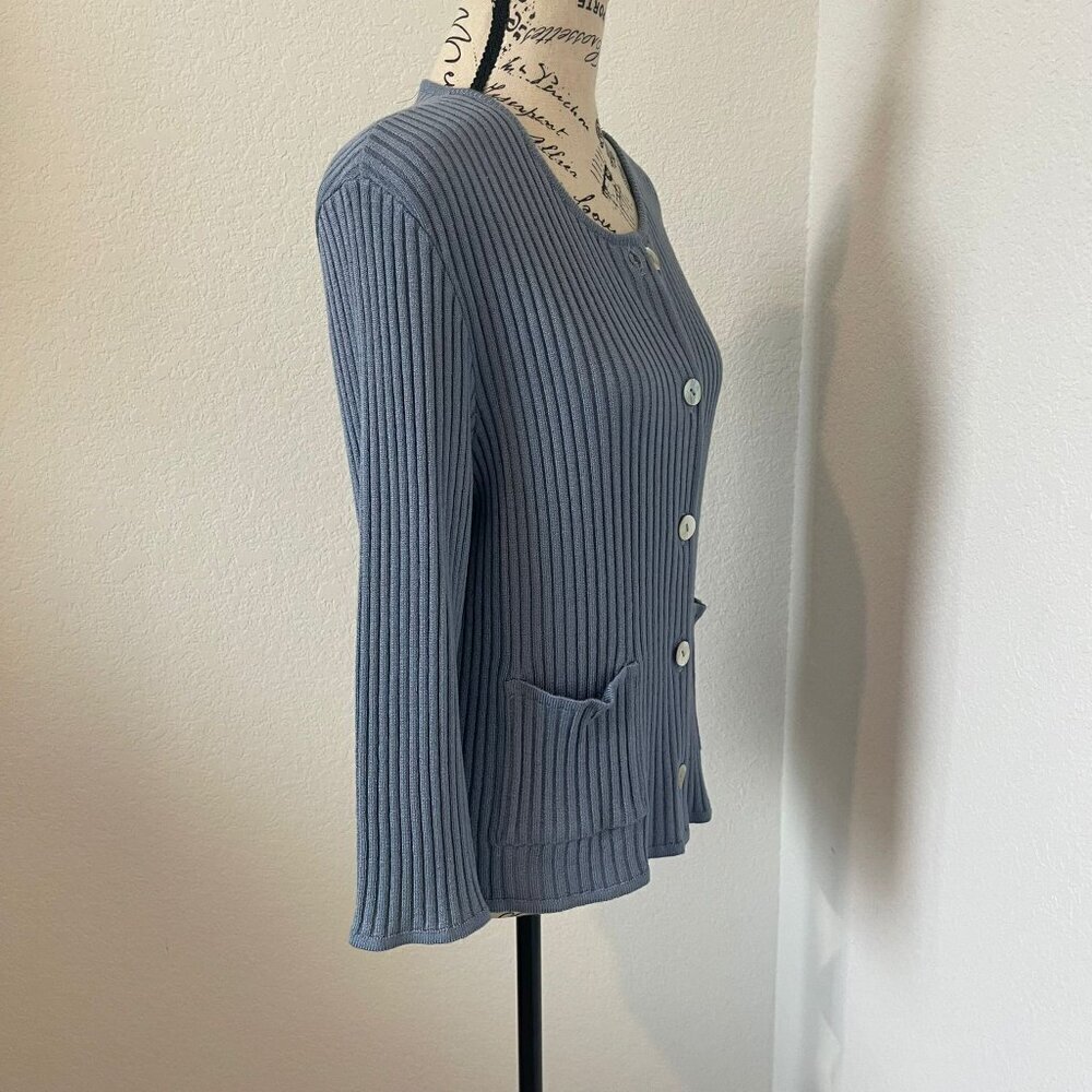 Blue Ribbed Women's Sweater - Picture 3 of 10